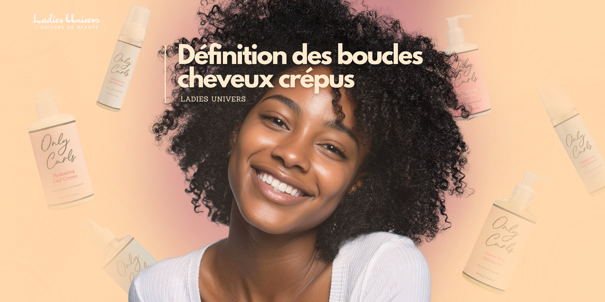 Cheveux crépus aux boucles bien définies après une routine coiffage adaptée.